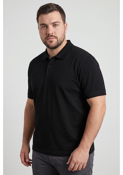 Tommy Life Siyah Polo Yaka Büyük Beden Battal Erkek T-shirt - 88511
