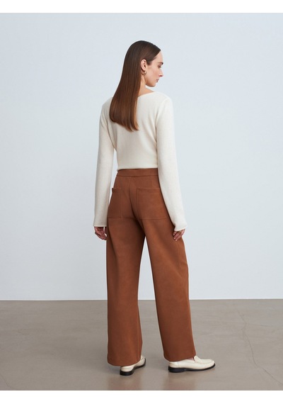 Dilvin 72257 Dikiş Detaylı Süet Pantolon-camel Camel