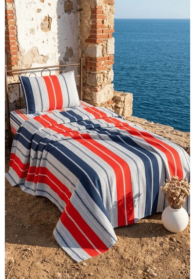 La Notte Marin Stripe Tek Kişilik 3 Parça Pike Takımı 160x230 + 100x200 + 50x70 Cm Çok Renkli