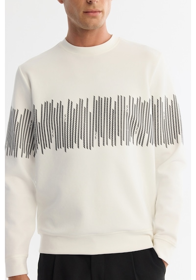Avva Erkek Ekru Bisiklet Yaka Pamuklu Çizgili Sweatshirt B001203