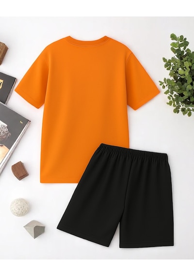 Uyguntarz Unisex Kesinlikle Hayır. Tasarım Basklı Tshirt Şort Takımı Turuncu