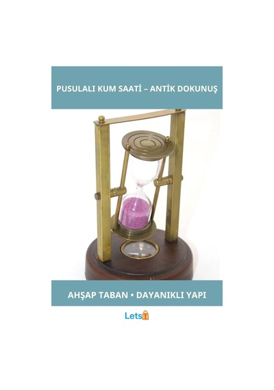 Antik Tarz Pirinç Pusulalı Kum Saati Ahşap Taban 1 Adet