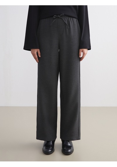 Lcw Modest Gri Beli Lastikli Dokulu Geniş Paça Kadın Pantolon