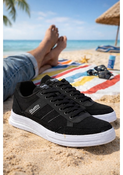 Ghattix Yeni Sezon 105 Erkek Günlük Keten Sneaker Ayakkabı Siyah Siyah