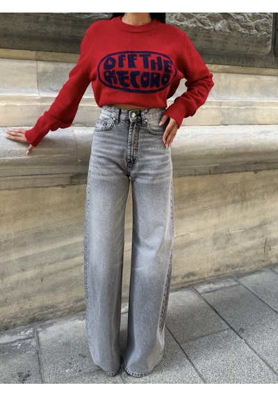 Out Of Standart Kadın Extra Wide Leg Yüksek Bel Geniş Paça Jean Pantolon Antrasit