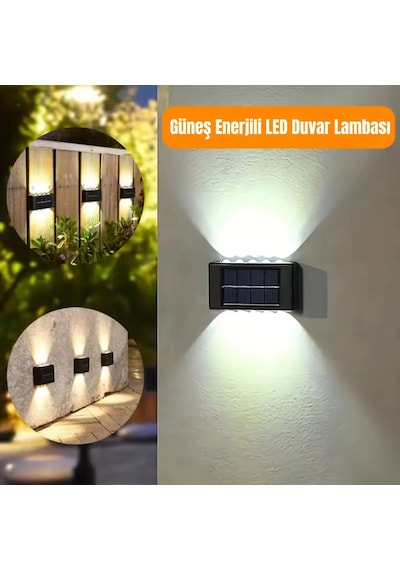 Shopytech 12 Led Güneş Enerjili Çift Yönlü Duvar Lambası Ip65 Otomatik Gece Aydınlatma Kablolamasız Çok Renkli