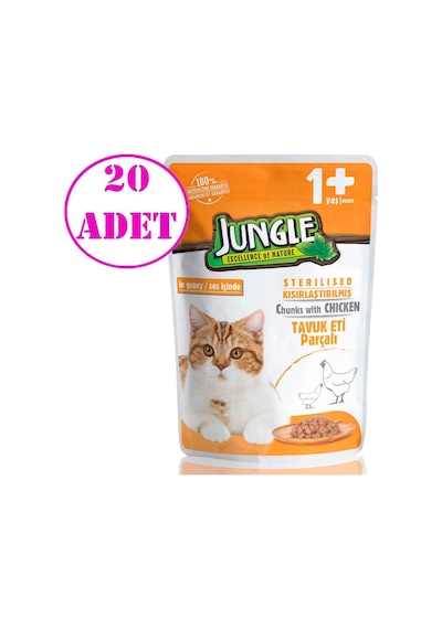 Jungle Kısırlaştırılmış Tavuklu Jelly Yetişkin Kedi Konservesi 20 x 100 G
