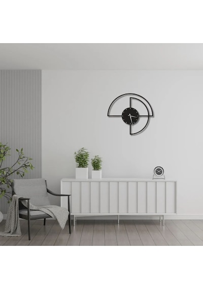 Metal Duvar Saati İç Çember Dakika Detaylı Dekoratif Saat Siyah-46 X 46