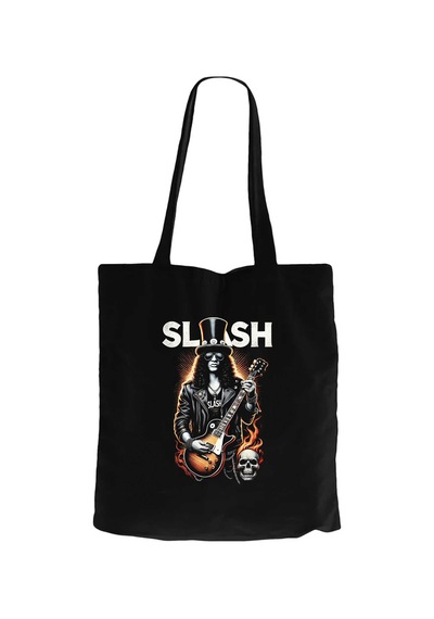 Slash Guitarist Skull Logo Siyah Fermuarlı Bez Çanta Gabardin