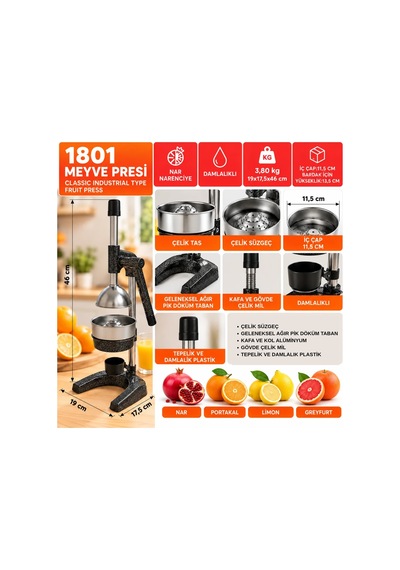 1801 Meyve Presi Classic Industrıal Type Fruıt Press