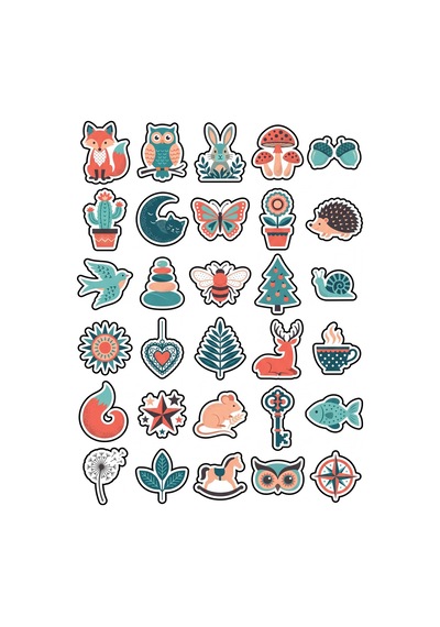 30 Adet Estetik Retro Doğa Sticker Seti - Laptop Defter Telefon İçin Çok Renkli