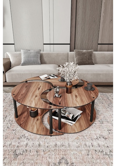 Yin Yang Unıty Serenıty Orta Sehpa 3 Lü Madran Ceviz-90 Cm Ceviz