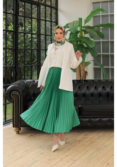 Storm Wear Kadın Pliseli Bel Lastikli Etek Yeşil