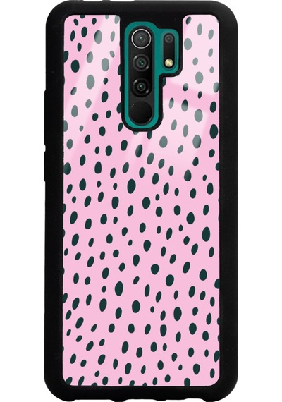 Xiaomi Redmi 9 Pembe Benek Tasarımlı Glossy Telefon Kılıfı Siyah