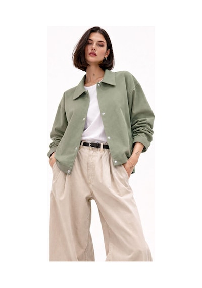 Kadın Oversize Basic Gabardin Mevsimlik Polo Yaka Ceket-385 Çağla Yeşili