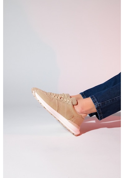 Luvishoes Rafael Bej Denim Kadın Spor Sneaker Bej