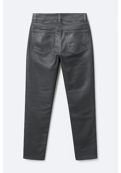 Kadın Yüksek Bel Parlak Mum Kumaş Wide Leg Jean Pantolon Füme