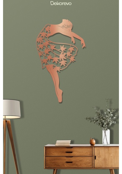 Zarafetin Dansı: Yaprak Detaylı Balerin Metal Duvar Tablosu - Metal Duvar Sanatı - Bronz - 30 X 50 Cm