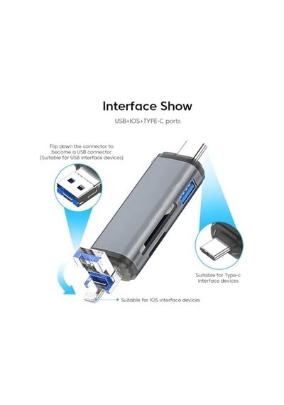 Ads-28 6ın1 Otg Card Reader- Lightning, & Ipad İçin, Usb 3.0 To Type C Sd/tf Kart Okuyucu