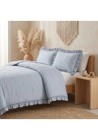 Love Nakışlı Elyaf Dolgulu Yatak Örtüsü Çift Kişilik 240x260 Gri