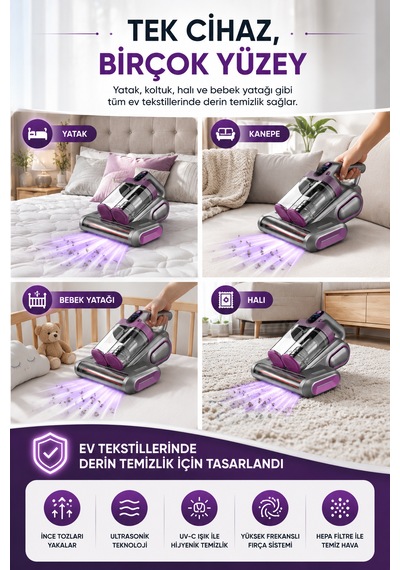 Robo 120 W Şarjlı Çift Hazneli Akar Mite Süpürgesi