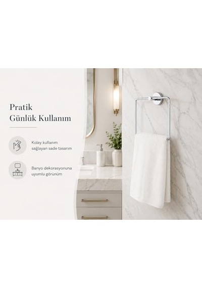 İris Krom Kaplama Kare Havluluk, Yapışkanlı Ve Vidalı Montajlı Banyo Havlu Askısı, 35 Mm Oval Bantlı Diğer