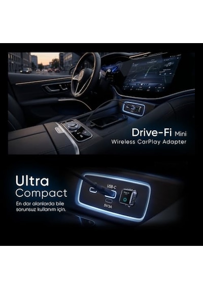 Minesk Drive-fi Mini Apple iPhone Uyumlu  İçin Kablosuz Carplay Adaptörü/mobil Uygulama Desteği / 0.5 Saniye Düşük Gecikme/otomatik Bağlantı/arm - Cortex A7 İşlemci/otomatik Araç Tanıma