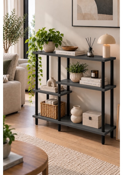 Modern 4 Raflı Kitaplık Salon Düzenleyici Metal Ayaklı Dekoratif Kitaplık Ve Çok Amaçlı Raf Ünitesi Antrasit Modern 4 Raflı Kitaplık Salon Düzenleyici Metal Ayaklı Dekoratif Kitaplık Ve Çok Amaçlı Raf Ünitesi Antrasit