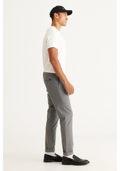 AC&Co / Altınyıldız Classics Erkek Grı Slim Fit Dar Kesim Beli Bağlamalı Desenli Esnek Pantolon Gri