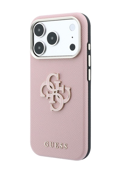 Apple iPhone 18 Pro Uyumlu Kılıf Guess  Lisanslı Yazı Ve 4g Büyük Resin Logolu Pu Kapak Pembe