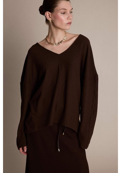 Defacto Relax Fit V Yaka Ribana Sweatshirt G6611ax25wnbn66 Kahve-bn66