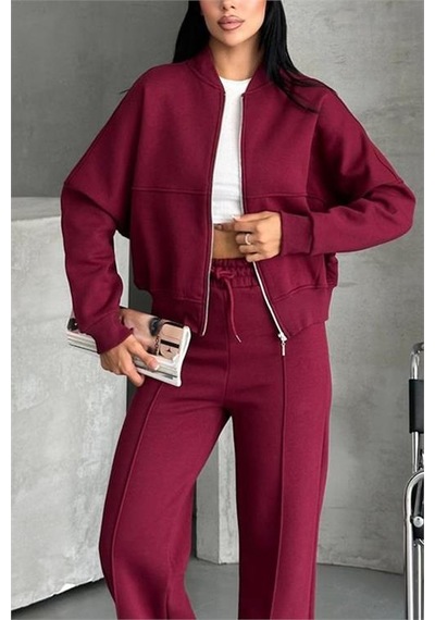 Neşeli Butik Kadın Pamuklu Kışlık Rahat Kesim Eşofman Takımı Nbg112 Bordo