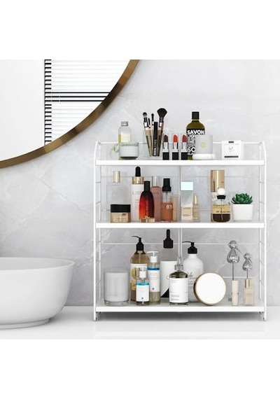 Ayarlanabilir Raflı 40cm Baharatlık, Organizer, Düzenleyizi Tezgahüstü Banyo, Mutfak, Ofis Model-1 Beyaz Çok Renkli