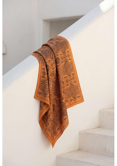 Silk Home Viskon Velora Eşarp Dört Mevsim Kilim Desen Turuncu 90x90 Çok Renkli