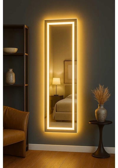 Biga Ledli Ayna, Dekoratif Ayna, Salon Aynası, Konsol Aynası 144x36 Cm 140 Günışığı