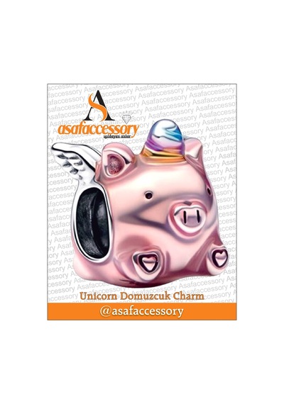 Unicorn Domuzcuk Charm Gümüş Kaplama Pembe