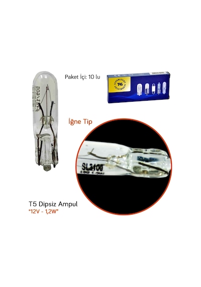 Tas 12V T5 Ampul Küçük Dipsiz 1.2W Sl3100 10 Lu
