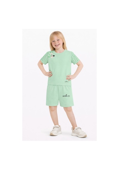 Name Baby & Kids Kız Çocuk Şortlu Yazlık Pijama Takımı Kedi Temalı Nbk-6144 Mint