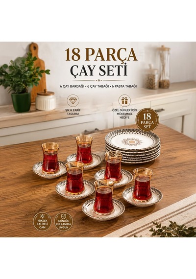 Yasemin Ahlat 18 Parça 6 Kişilik Porselen Pasta Ve Çay Takımı Otantik Desenli Lüks İkram Seti Çok Renkli