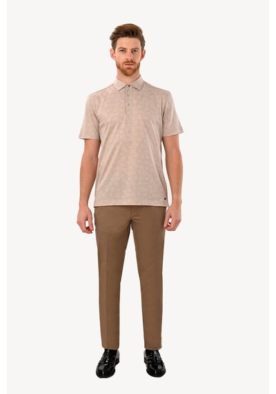 Erkek Bej Regular Fit Desenli Polo Yaka Tshirt