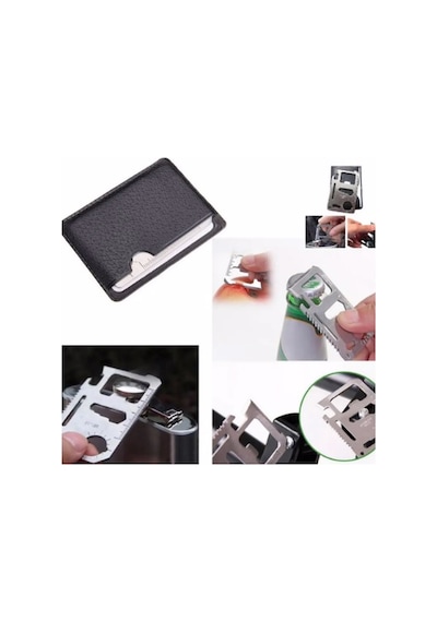 Pratik Kamp Çelik Acil Durum Kartı Survival Kit (11 in 1) Siyah