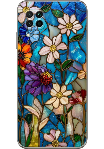 Printify Huawei P40 Lite İle Uyumlu Vitray Mavi Bahar Tasarımlı Şeffaf Silikon Kılıf Şeffaf
