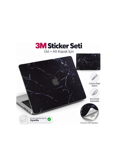 Macbook Uyumlu Air 13,6 İnç M2 M3 M4 M5 A2681 A3113 A3240 A3449 Kristal Şeffaf Sert Kılıf, Geometrik Mermer Desenli 3m Sticker Usb-c Adaptör Hediyeli Set Belirtilmemiş