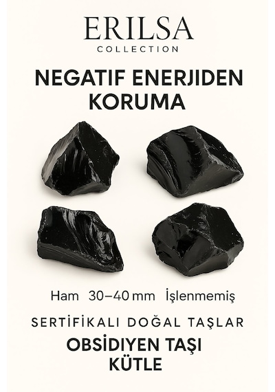 Sertifikalı Ham Siyah Obsidyen Taşı Kütle El Taşı Negatif Enerj