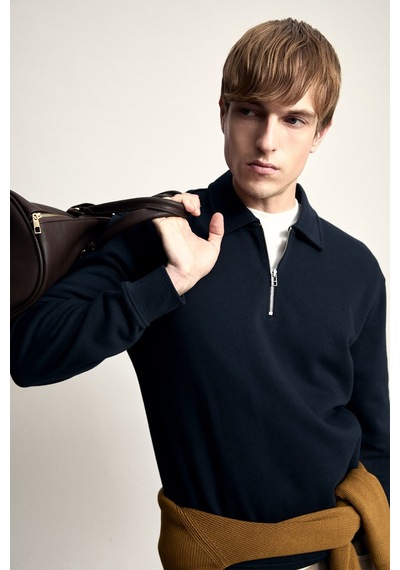 Defacto Pamuklu Regular Fıt Polo Yaka Kalın Kumaş Sweatshirt H1833ax26aunv82 Lacivert-nv82
