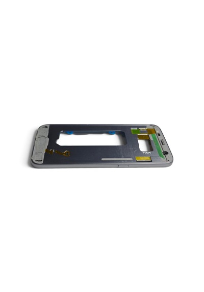 G930 Orta Kasa Galaxy S7 Uyumlu Siyah Renk Orta Kasa Çerçeve + Ses Açma On Off Tuş Plastik Kamera Camı Koyu Gri Gri - Siyah