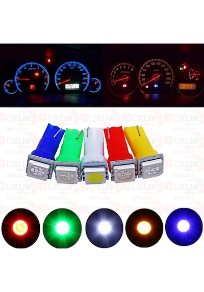 10 Adet Gösterge Ambians Led Ampül T5 5050 Mini Dipsiz-T5,8D
