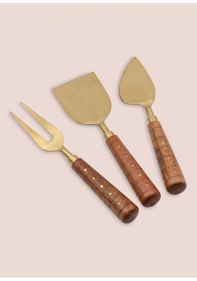 The Mia Wood Peynir Servis Takımı 3 Parça Gold
