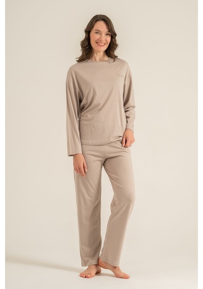 Pierre Cardin Kadın Kahverengi Uzun Kol Pijama Takım Pc9304-s-v3 Pc9304-s-v3