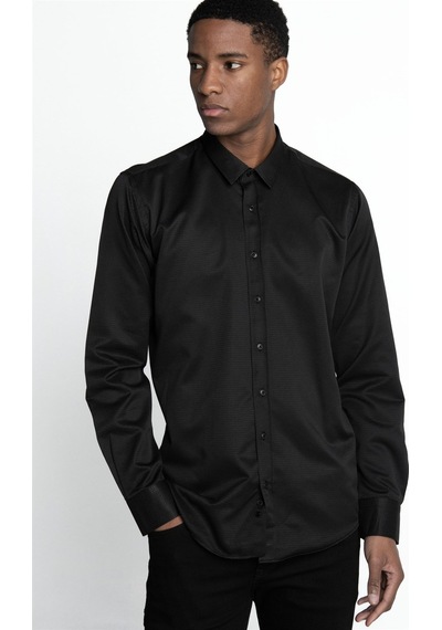 Tudors Modern Slim Fit Pamuklu Kolay Ütü Armürlü Erkek Siyah Gömlek-26634-siyah Siyah Tudors Modern Slim Fit Pamuklu Kolay Ütü Armürlü Erkek Siyah Gömlek-26634-siyah Siyah
